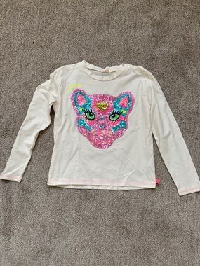 Billieblush Cream Long Sleeve Top with Pink Sequin Cat